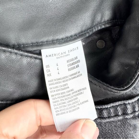 AE Stretch Super High-Rise Vegan Leather Waist Ankle Straight Jean Black Size 4R - Picture 13 of 15